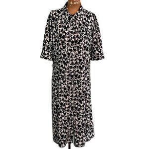 Elie Tahari Shirt Dress Size 14 Black White Floral Stretch Short Sleeve Career